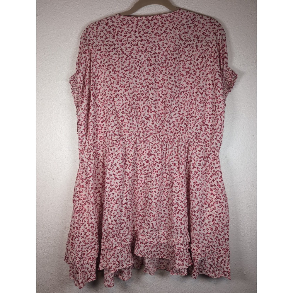 Free People Pink Red Floral Boho Mini Dress Oversized Rayon Tunic Size Small - Picture 10 of 12
